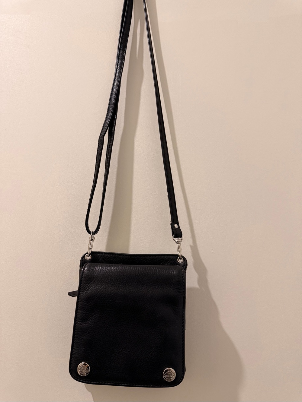 The Trend Black Leather Crossbody Bag with Silver Accents